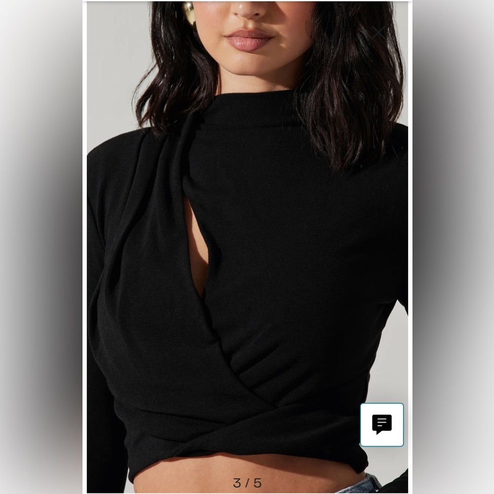 Asymmetric Pleated Cutout Mock Neck Long Sleeve Top NWT